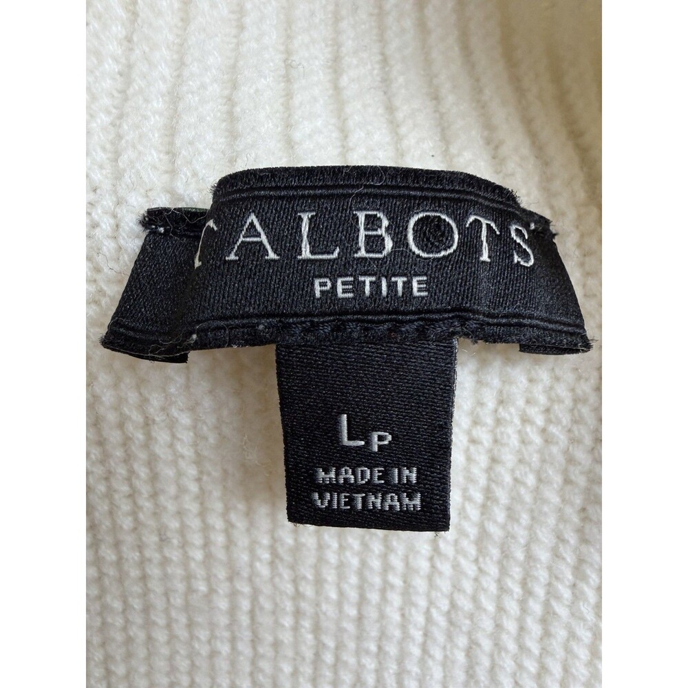 Talbots Petite Women's Large LP Ivory Boatneck Hip Length Sweater Lambs Wool - Picture 6 of 7